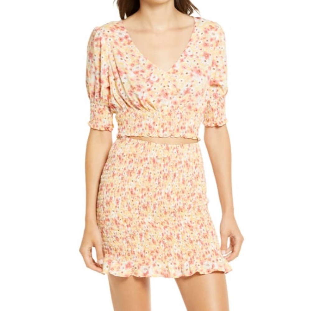 NEW matching crop top mini skirt set floral smock
